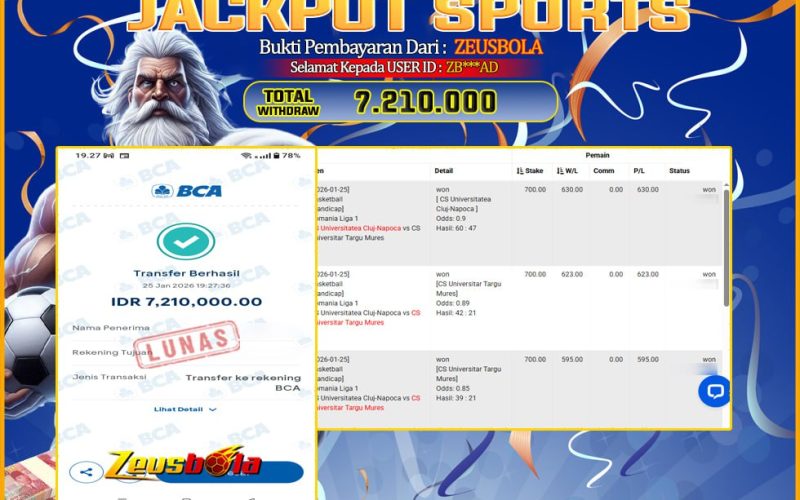 Bukti Kemenangan Member Setia Kami E**R**21 Sebesar Rp 7.210.000 di Permainan SABA SPORTS