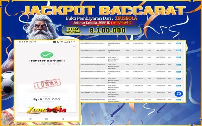 Bukti Kemenangan Member Setia Kami A***A**A9*7 Sebesar Rp 8.100.000 di Permainan baccarat