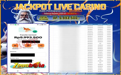 Bukti Kemenangan Member Setia Kami R**A*I**A Sebesar Rp 5.993.500 di Permainan LIVE CASINO