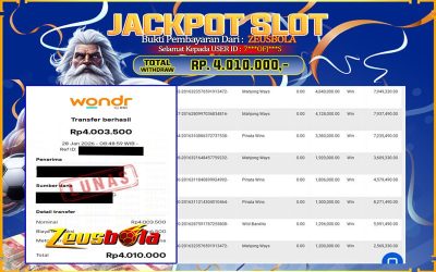 Bukti Kemenangan Member Setia Kami 7***OFJ***S Sebesar Rp 4.010.000 di Permainan Mahjong Ways