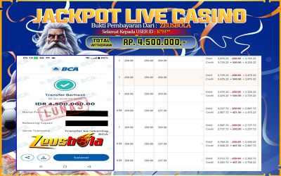 Bukti Kemenangan Member Setia Kami K*M** Sebesar Rp 4.500.000 di Permainan LIVE CASINO