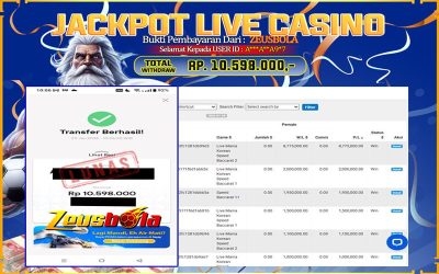 Bukti Kemenangan Member Setia Kami A***A**A9*7 Sebesar Rp 10.598.000 di Permainan CASINO