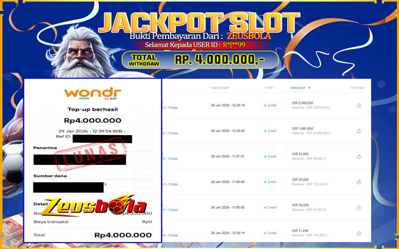 Bukti Kemenangan Member Setia Kami R*J**99 Sebesar Rp 4.000.000 di Permainan PG