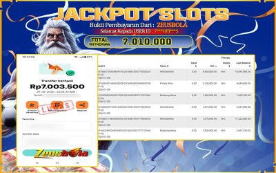 Bukti Kemenangan Member Setia Kami 7***OFJ***S Sebesar Rp 7.010.000 di Permainan wild barito