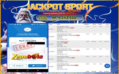 Bukti Kemenangan Member Setia Kami A**2***2 Sebesar Rp 4.243.000 di Permainan UBO SPORT