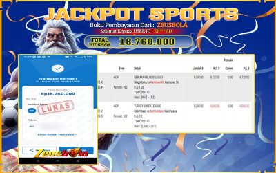 Bukti Kemenangan Member Setia Kami ZB***AD Sebesar Rp 18.760.000 di Permainan UBO Sports