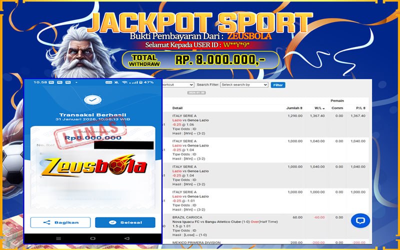 Bukti Kemenangan Member Setia Kami W**Y*9* Sebesar Rp 8.000.000 di Permainan UBO SPORTS