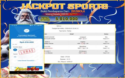 Bukti Kemenangan Member Setia Kami AL***77 Sebesar Rp 5.010.000 di Permainan UBO sports