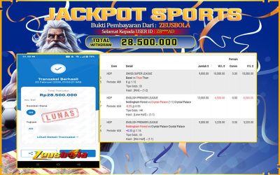 Bukti Kemenangan Member Setia Kami ZB***AD Sebesar Rp 28.500.000 di Permainan UBO sports