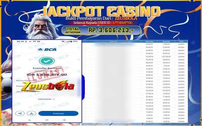 Bukti Kemenangan Member Setia Kami L***ANA**06 Sebesar Rp 3.606.213 di Permainan CASINO