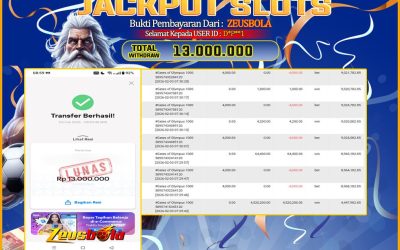 Bukti Kemenangan Member Setia Kami D*P**1 Sebesar Rp 13.000.000 di Permainan gates of olympus 1000