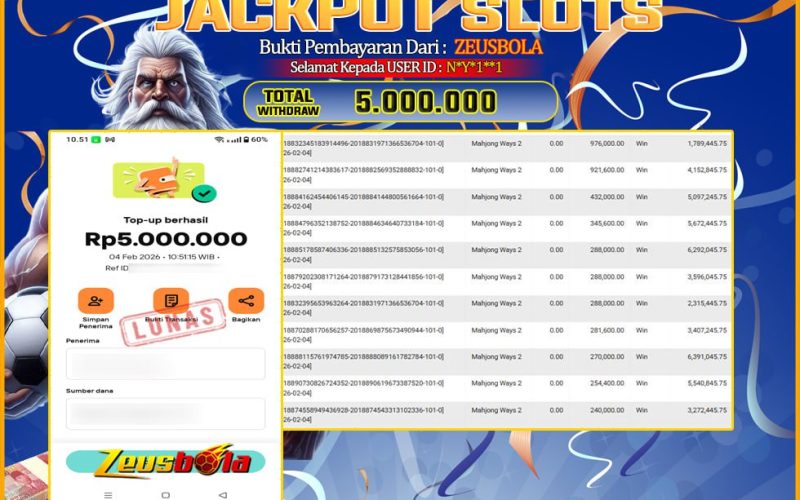 Bukti Kemenangan Member Setia Kami N*Y*1**1 Sebesar Rp 5.000.000 di Permainan mahjong ways 2