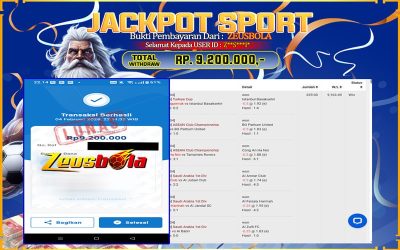 Bukti Kemenangan Member Setia Kami Z**S***I* Sebesar Rp 9.200.000 di Permainan SBO SPORT