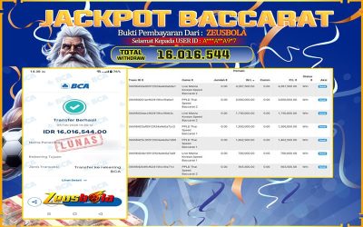 Bukti Kemenangan Member Setia Kami A***A**A9*7 Sebesar Rp 16.016.544 di Permainan Baccarat
