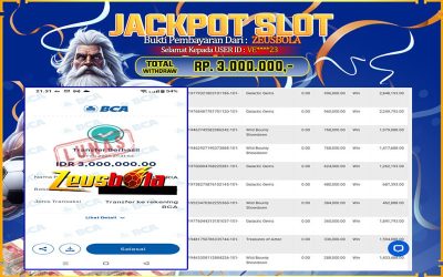 Bukti Kemenangan Member Setia Kami VE****23 Sebesar Rp 3.000.000 di Permainan PG