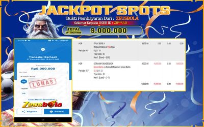 Bukti Kemenangan Member Setia Kami ZB***AD Sebesar Rp 9.000.000 di Permainan UBO sports