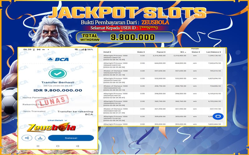 Bukti Kemenangan Member Setia Kami T***N***0 Sebesar Rp 980.000 di Permainan starlight princess 1000
