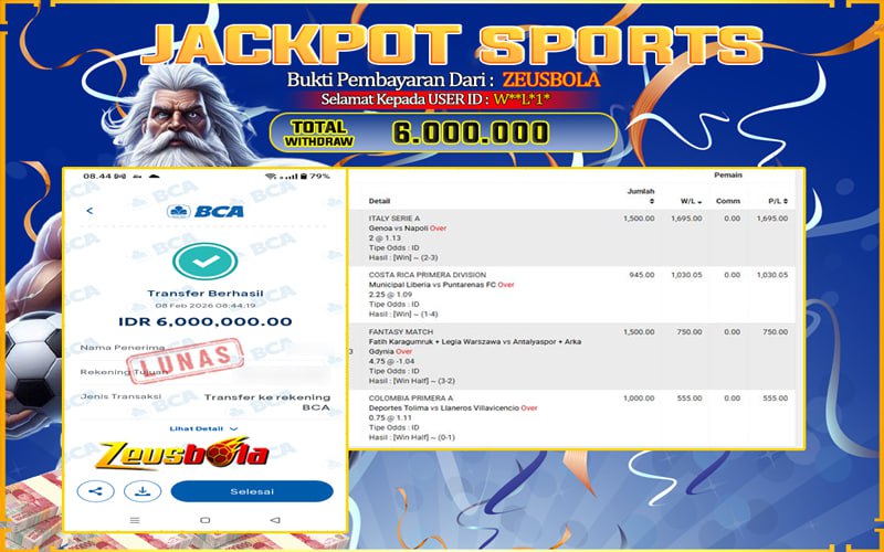 Bukti Kemenangan Member Setia Kami W**L*1* Sebesar Rp 6.000.000 di Permainan UBO sports