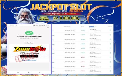 Bukti Kemenangan Member Setia Kami Z**S**4* Sebesar Rp 6.000.000 di Permainan Gates Of Olympus 1000