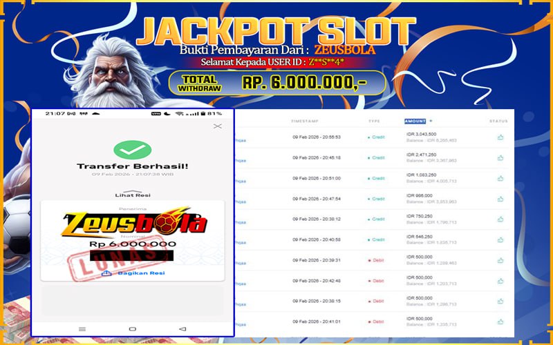Bukti Kemenangan Member Setia Kami Z**S**4* Sebesar Rp 6.000.000 di Permainan Gates Of Olympus 1000