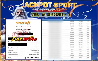 Bukti Kemenangan Member Setia Kami KU*****A Sebesar Rp 28.700.496 di Permainan Live Casino & Slots