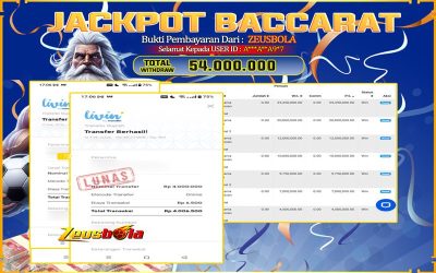 Bukti Kemenangan Member Setia Kami A***A**A9*7 Sebesar Rp 54.000.000 di Permainan Baccarat