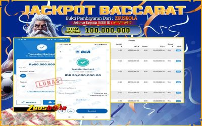 Bukti Kemenangan Member Setia Kami A***A**A9*7 Sebesar Rp 100.000.000 di Permainan bacccarat