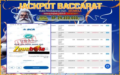 Bukti Kemenangan Member Setia Kami A***A**A9*7 Sebesar Rp 24.300.000 di Permainan Baccarat