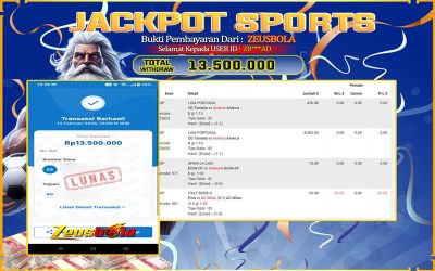 Bukti Kemenangan Member Setia Kami ZB***AD Sebesar Rp 13.500.000 di Permainan UBO Sports