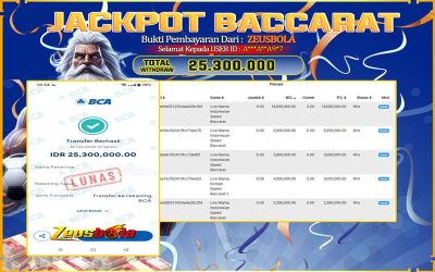 Bukti Kemenangan Member Setia Kami A***A**A9*7 Sebesar Rp 25.300.000 di Permainan baccarat
