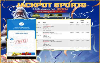 Bukti Kemenangan Member Setia Kami ZB***AD Sebesar Rp 8.500.000 di Permainan UBO Sports