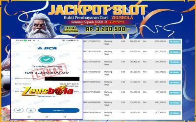 Bukti Kemenangan Member Setia Kami YU***Z**S Sebesar Rp 3.200.500 di Permainan Mahjong Ways