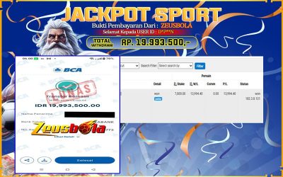 Bukti Kemenangan Member Setia Kami D*P**N Sebesar Rp 19.993.500 di Permainan Saba Sports