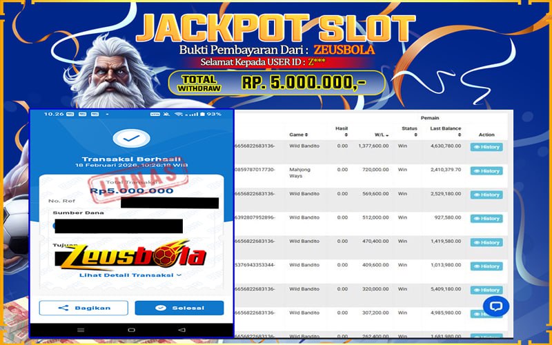 Bukti Kemenangan Member Setia Kami Z*** Sebesar Rp 5.000.000 di Permainan Wild Bandito