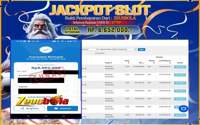 Bukti Kemenangan Member Setia Kami E***8* Sebesar Rp 6.652.000 di Permainan Mythical Guardians