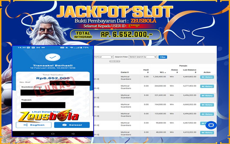 Bukti Kemenangan Member Setia Kami E***8* Sebesar Rp 6.652.000 di Permainan Mythical Guardians
