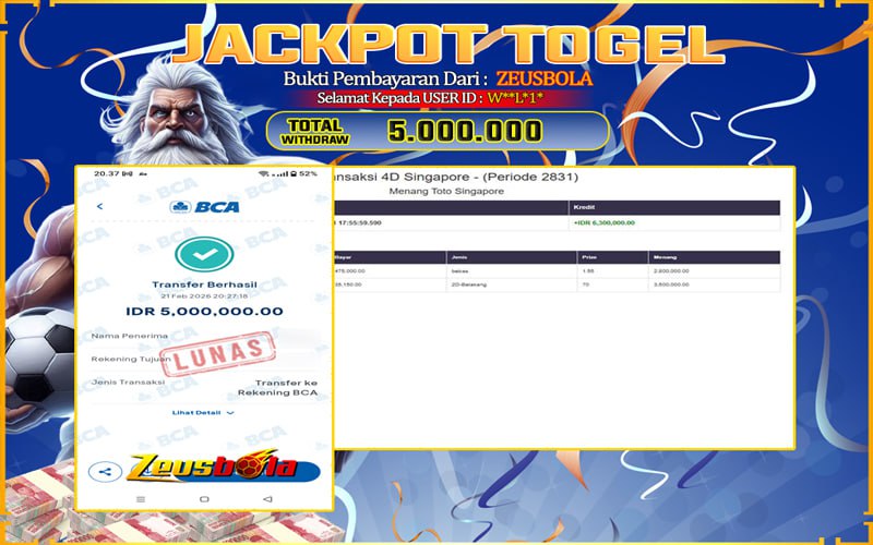 Bukti Kemenangan Member Setia Kami W**L*1* Sebesar Rp 5.000.000 di Permainan toto singapore