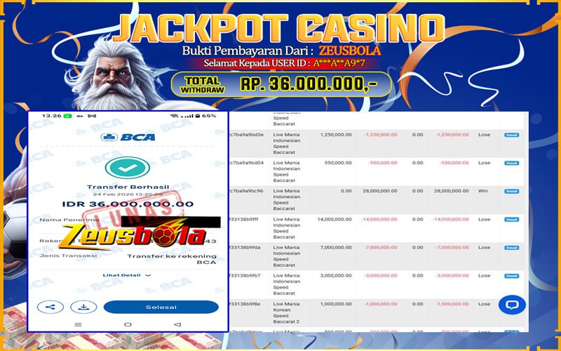 Bukti Kemenangan Member Setia Kami A***A**A9*7 Sebesar Rp 36.000.000 di Permainan PP Live Dealer