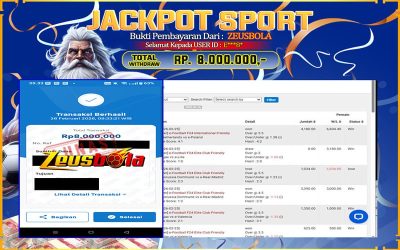 Bukti Kemenangan Member Setia Kami E***8* Sebesar Rp 8.000.000 di Permainan SBO Sport