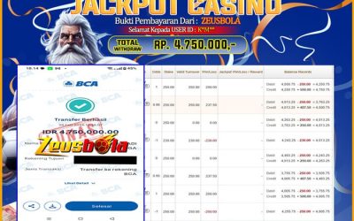 Bukti Kemenangan Member Setia Kami K*M** Sebesar Rp 4.750.000 di Permainan CASINO