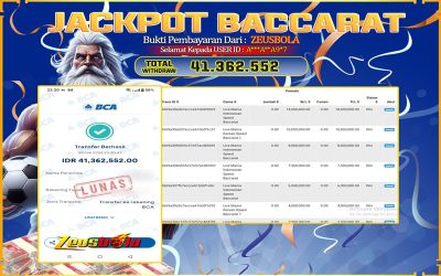 Bukti Kemenangan Member Setia Kami A***A**A9*7 Sebesar Rp 41.362.552 di Permainan baccarat