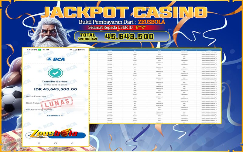 Bukti Kemenangan Member Setia Kami E**Z* Sebesar Rp 45.643.500 di Permainan baccarat
