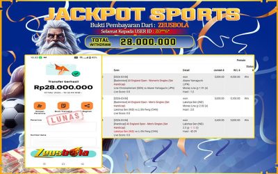 Bukti Kemenangan Member Setia Kami ZO**6* Sebesar Rp 28.000.000 di Permainan SBO Sports Seamless