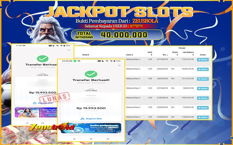 Bukti Kemenangan Member Setia Kami K**B*9 Sebesar Rp 40.000.000 di Permainan mahjong ways 2