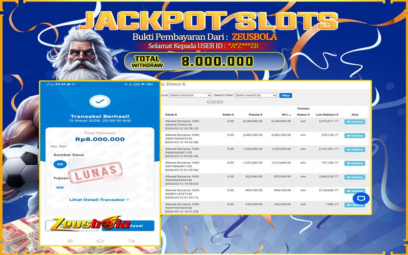 Bukti Kemenangan Member Setia Kami *A*Z***ZB Sebesar Rp 8.000.000 di Permainan Sweet Bonanza 1000