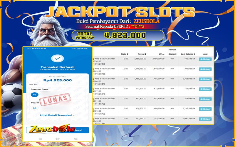 Bukti Kemenangan Member Setia Kami **DI**3 Sebesar Rp 4.932.000 di Permainan mahjong wins 3 black scatter