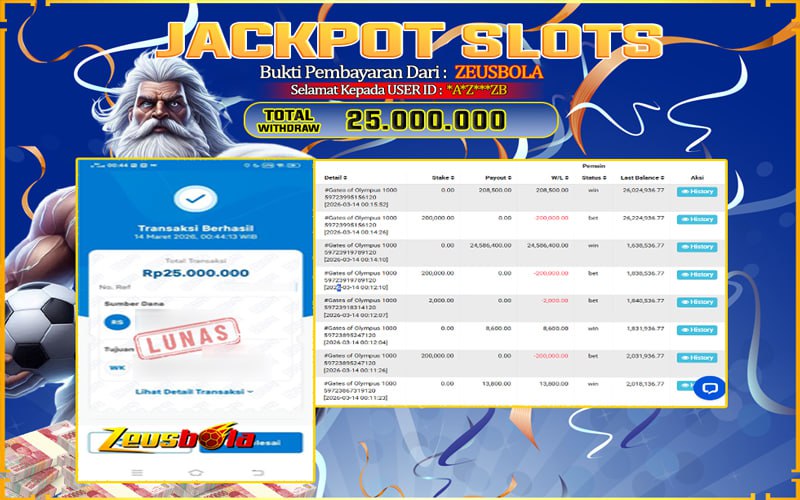 Bukti Kemenangan Member Setia Kami *A*Z***ZB Sebesar Rp 25.000.000 di Permainan gates of olympus 1000