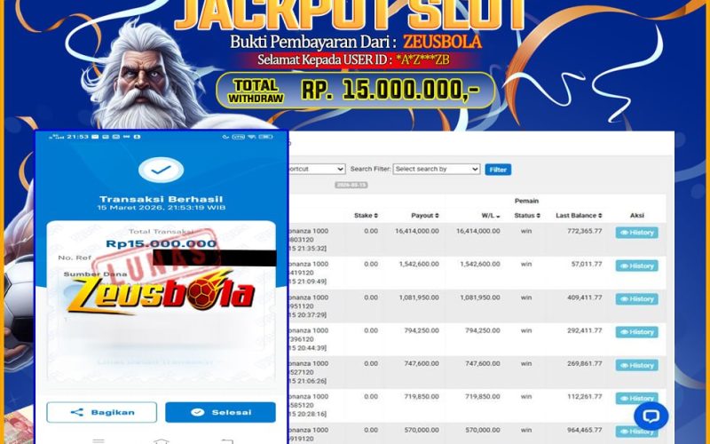 Bukti Kemenangan Member Setia Kami *A*Z***ZB Sebesar Rp 15.000.000 di Permainan Sweet Bonanza 1000