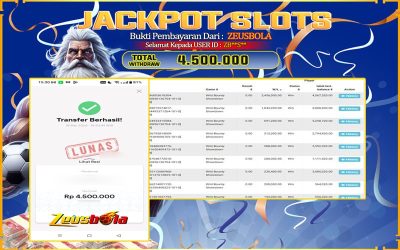 Bukti Kemenangan Member Setia Kami ZB**S** Sebesar Rp 4.500.000 di Permainan Wild Bounty Showdown