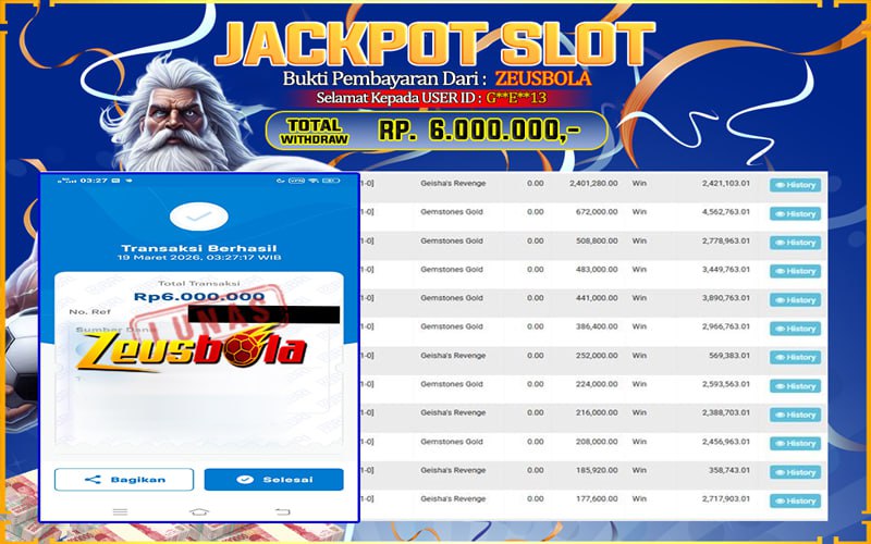 Bukti Kemenangan Member Setia Kami G**E**13 Sebesar Rp 6.000.000 di Permainan PG